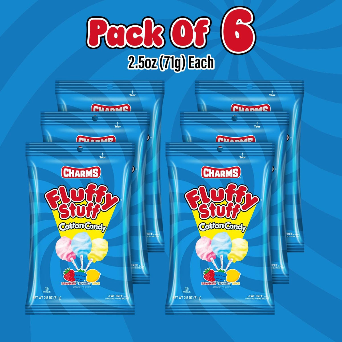 Bloom's Fluffy Stuff 2.5oz pack back panel highlights ingredients and serving ideas.