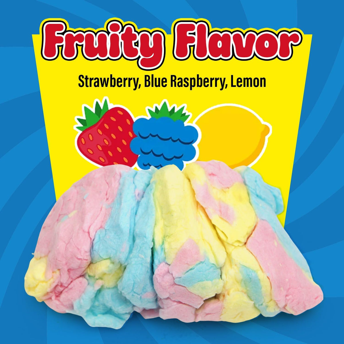 Bloom's Fluffy Stuff cotton candy wrapped in foil packaging for freshness.