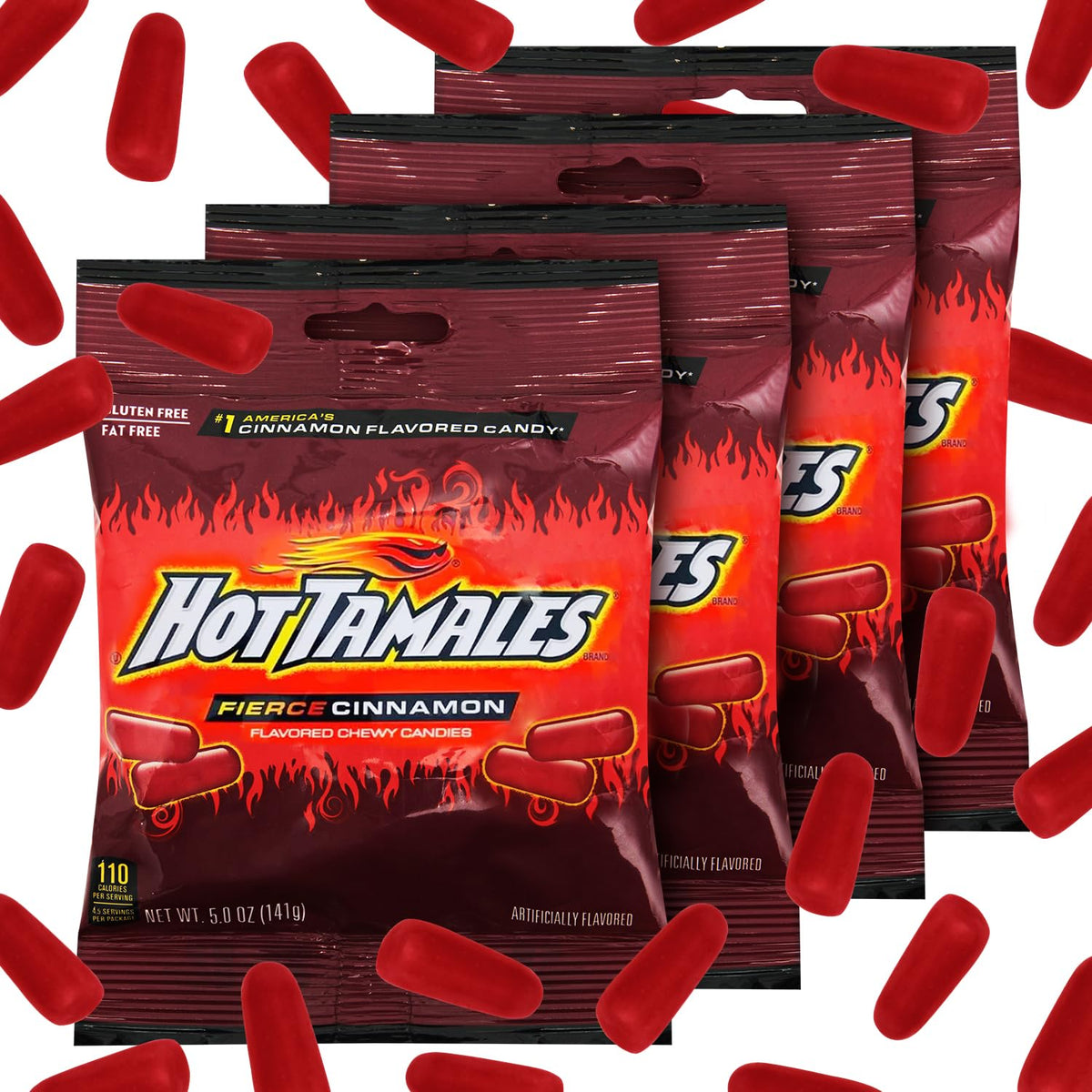 Bloom's Hot Tamales Fierce Cinnamon Candy mini boxes opened to reveal treats.