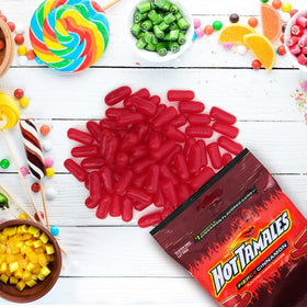 Close-up of Bloom's Hot Tamales Fierce Cinnamon Candy texture.