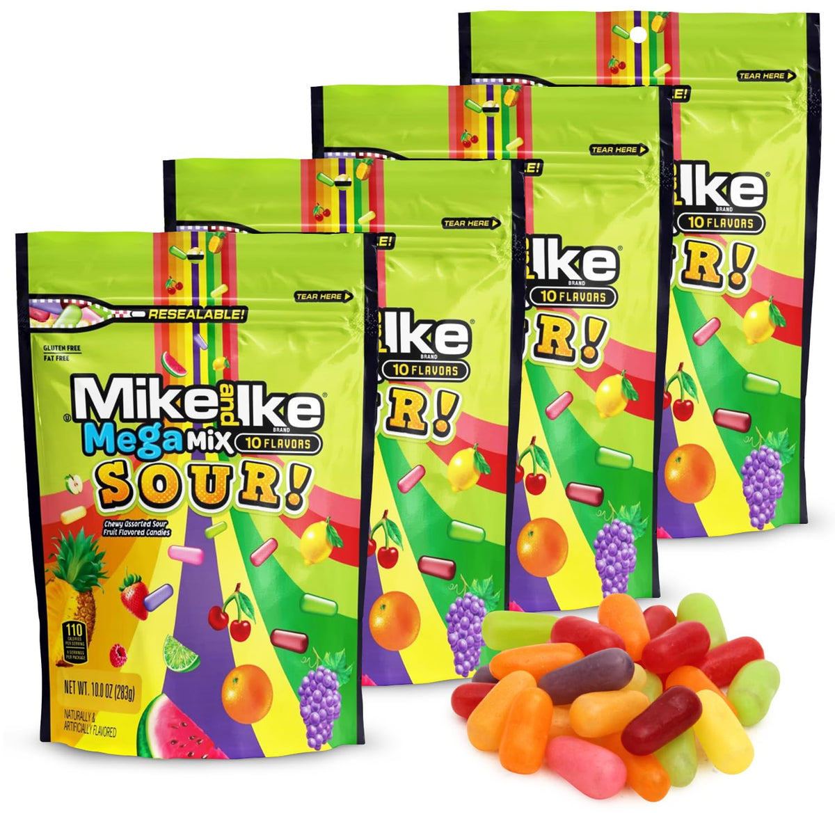 Bloom's Mike and Ike Mega Mix Sour Candy boxes with colorful fruit flavors for sharing