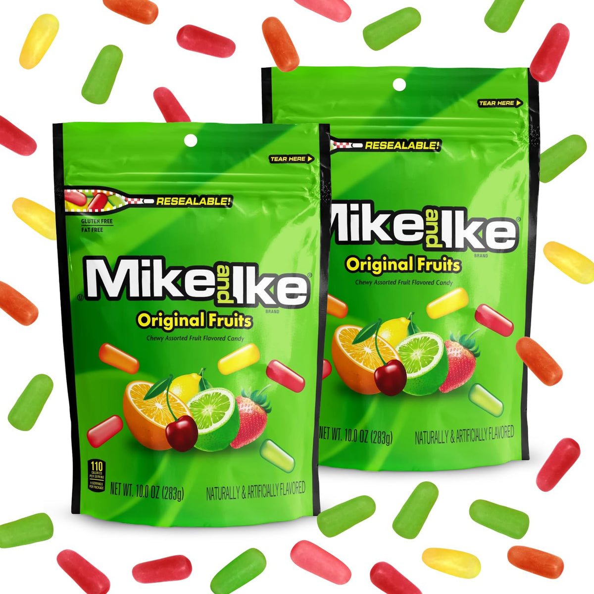 Bloom's Mike and Ike Original Fruits 2-pack box back, great for sharing with friends.