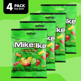 Bloom's Mike and Ike original fruits 4-pack packaging detail, snack on the go.