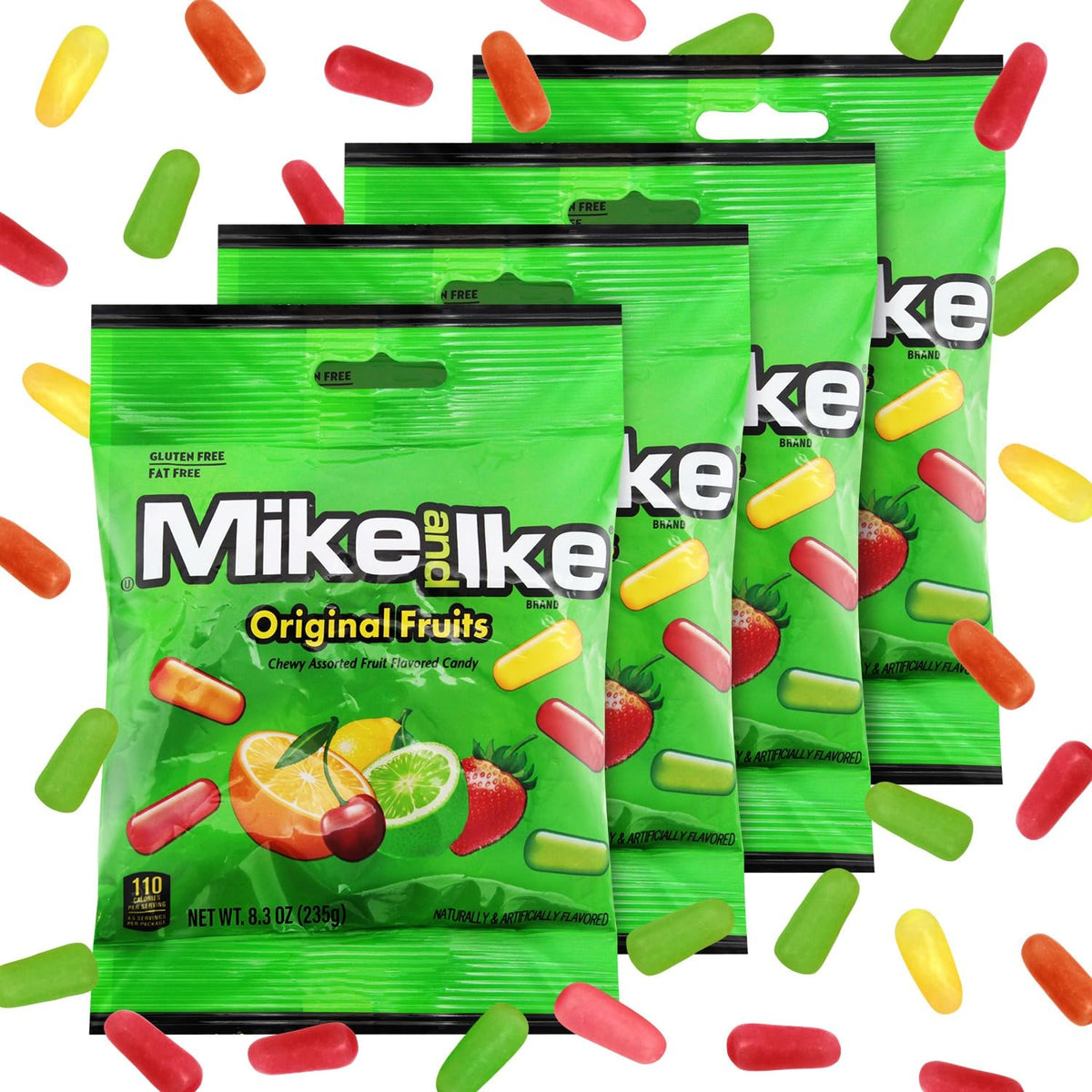 Mike and Ike Original Fruits candy close-up showing chewy texture and fruity variety.