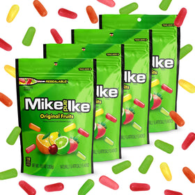 Close-up of chewy Mike and Ike Original Fruits candies with bright colors.