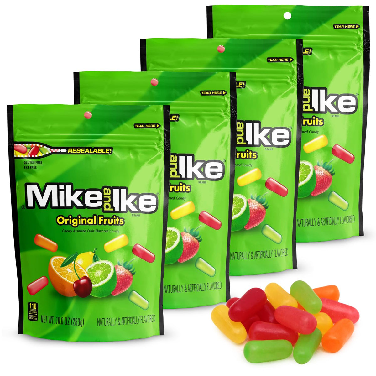 Bloom's Mike and Ike Original Fruits four-pack bags ready for sharing.