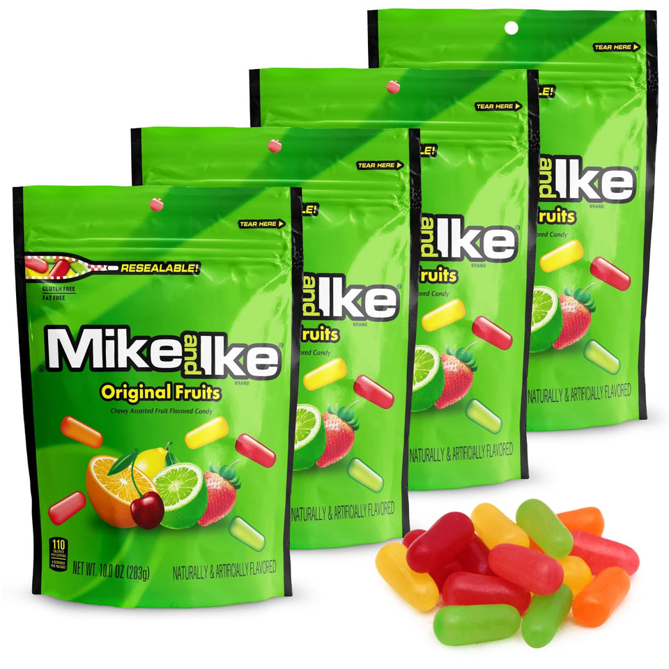 Bloom's Mike and Ike Original Fruits four-pack bags ready for sharing.