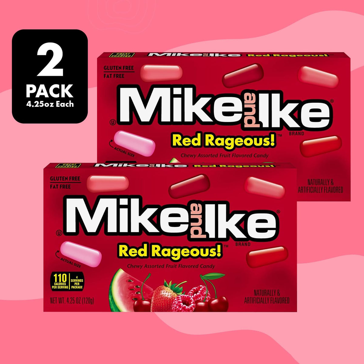 Mike and Ike Red Rageous 2-pack on table for sharing