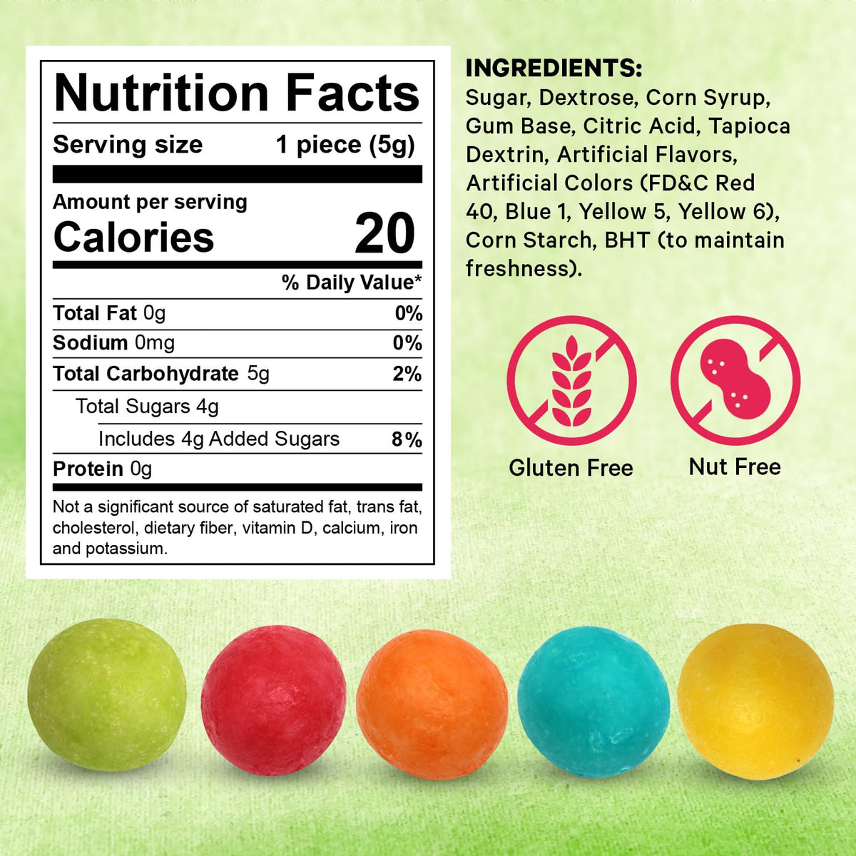 Five flavors offer a quick sour note followed by a sweet, lasting chew.