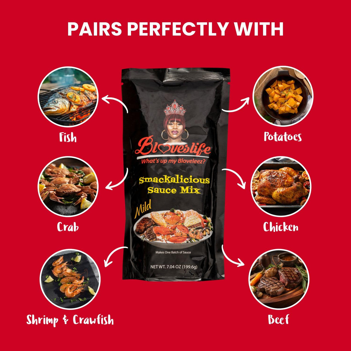 Bloveslife Smackalicious Mild with seafood dish highlighting the signature seafood sauce vibe
