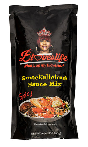 Bloveslife Spicy Cajun Smackalicious sauce jar for seafood boils with bold flavor.