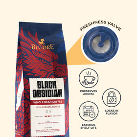 Aroma of Blu Ore Robusta with chocolate and cacao notes suggested.