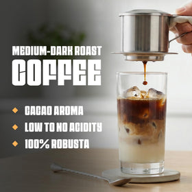 Blu Ore Black Obsidian Robusta French press brew with dense body.