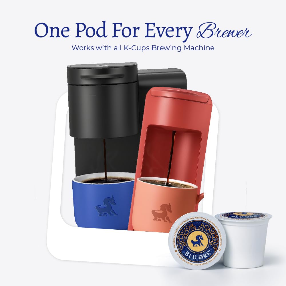 Blu Ore pod close-up reveals rich aroma and caramel hints for morning rituals.