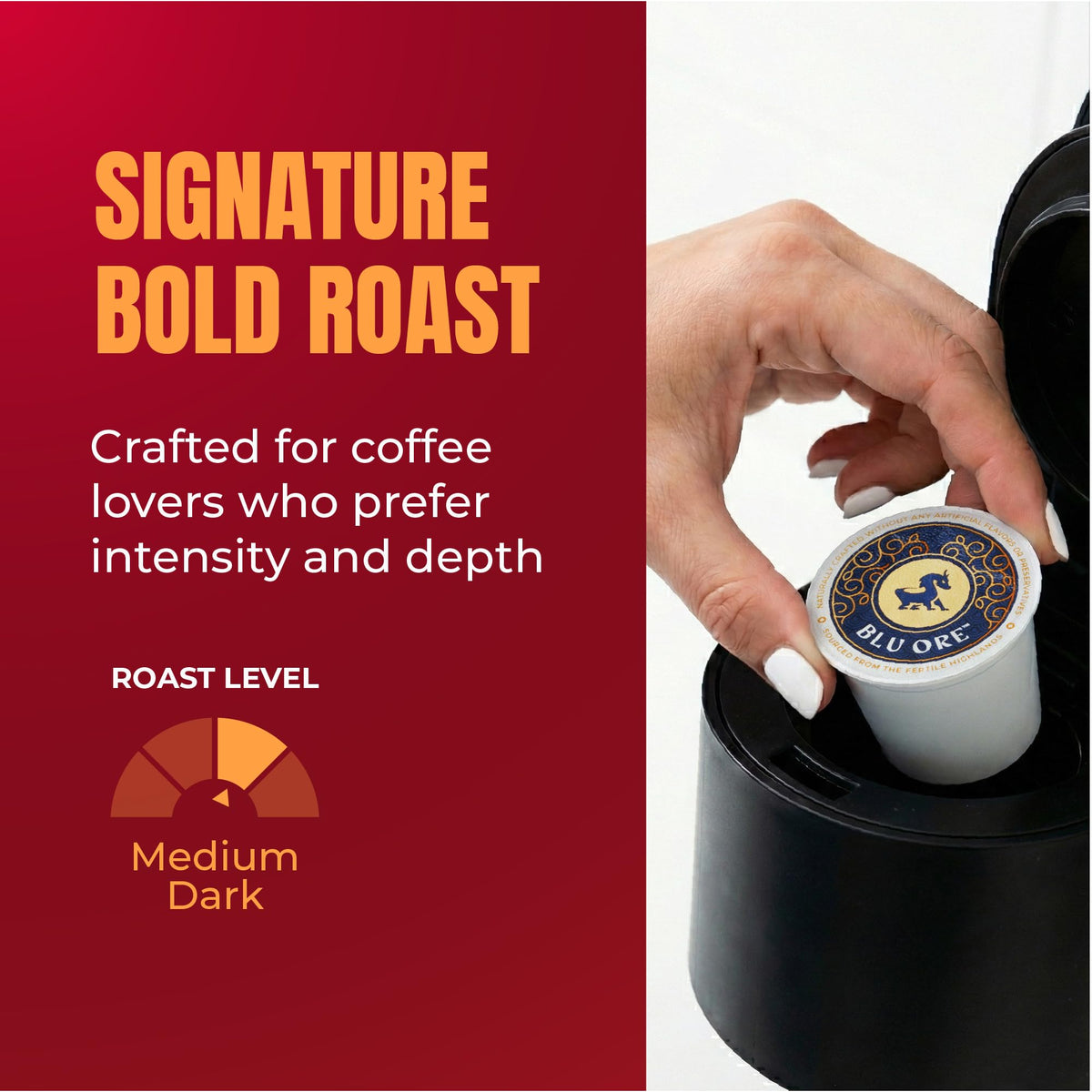 Blu Ore K-Cup pod in compatible brewer for reliable extraction
