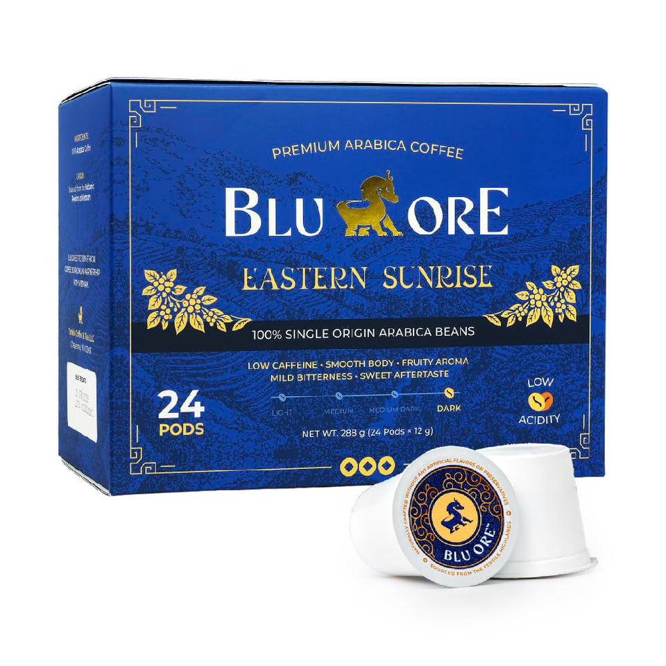 Blu Ore Vietnamese coffee pods in a dark roast pack front showing premium quality and packaging.