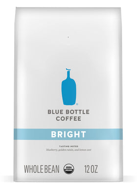Blue Bottle Bright organic coffee beans in a resealable bag for long-lasting freshness