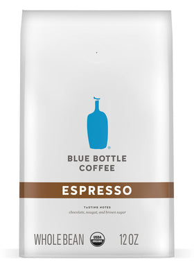 Blue Bottle Coffee dark roast packaging showing premium organic beans label.