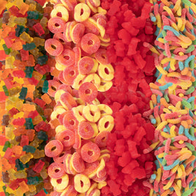 Blue Bow Gourmet sour gummy worms adding tang to a candy display