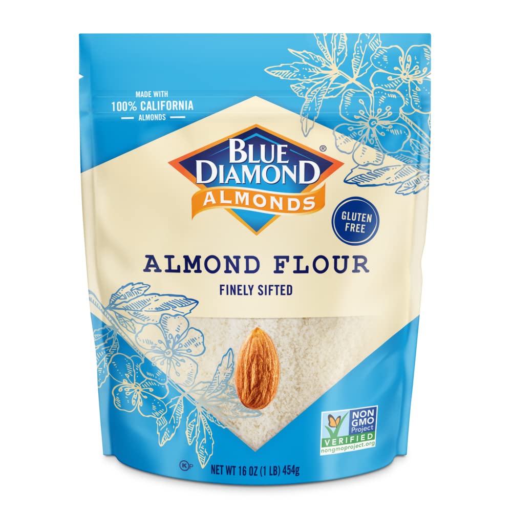 Blue Diamond Almond Flour in a 1 lb bag, finely sifted for gluten-free baking.