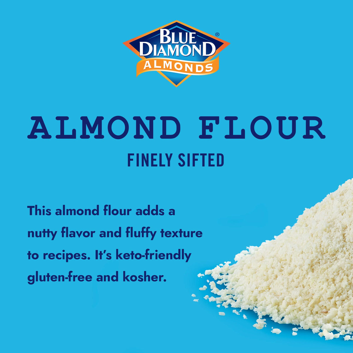 Blue Diamond Almond Flour scoop showing finely sifted powder for keto baking