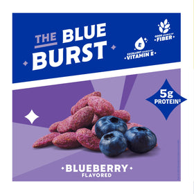 Close-up of blueberry-coated almonds showing crunchy texture and tart-sweet flavor