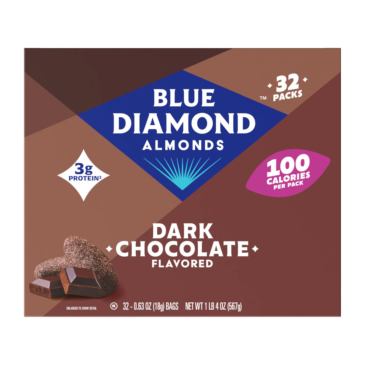 Blue Diamond Almonds dark chocolate cocoa dusted snack in 100 calorie packs for on the go