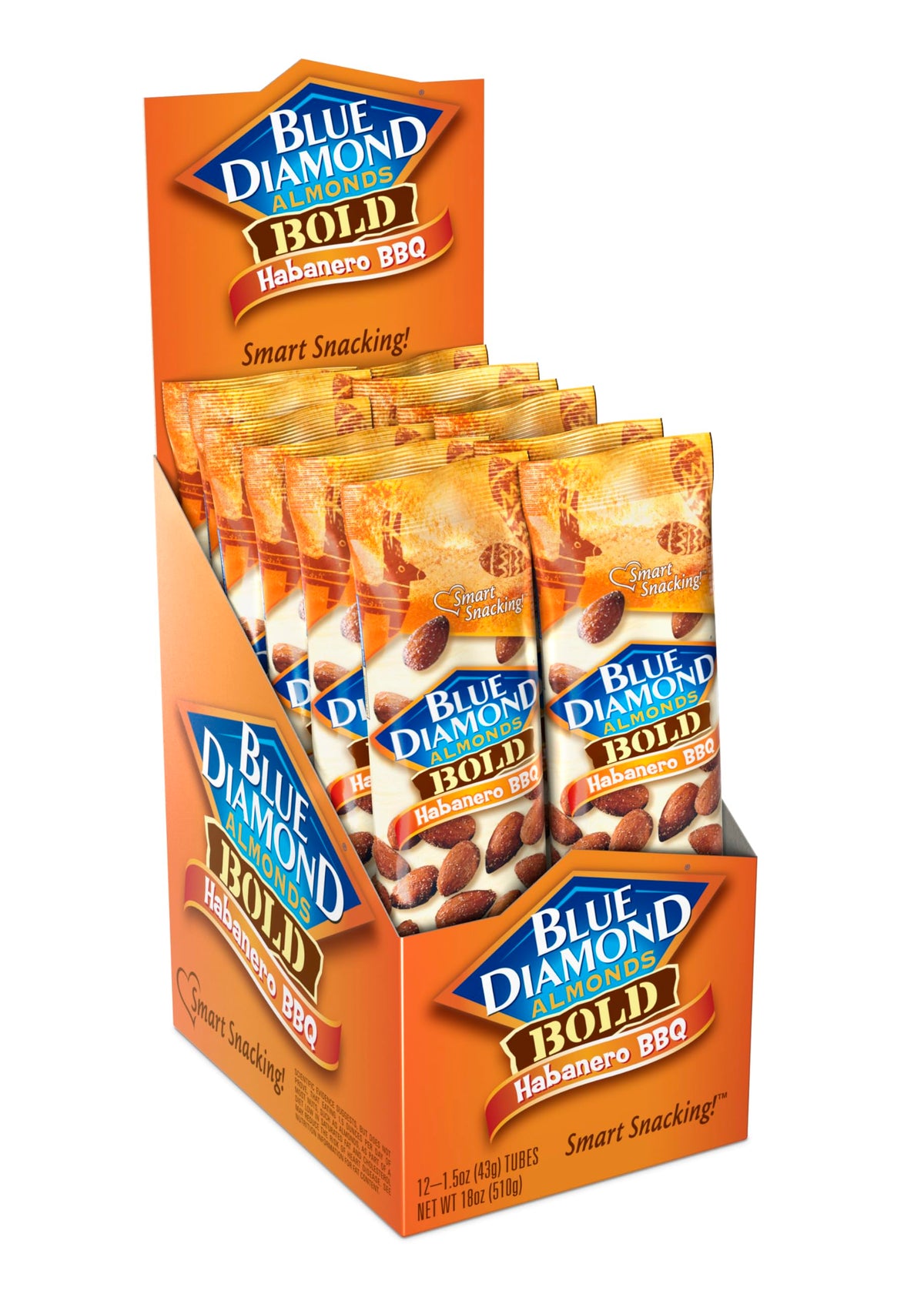 Blue Diamond Almonds habanero BBQ on-the-go tube, protein-packed snack