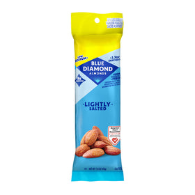 Blue Diamond Almonds Lightly Salted snack bag shows a flavorful, low-sodium crunch.