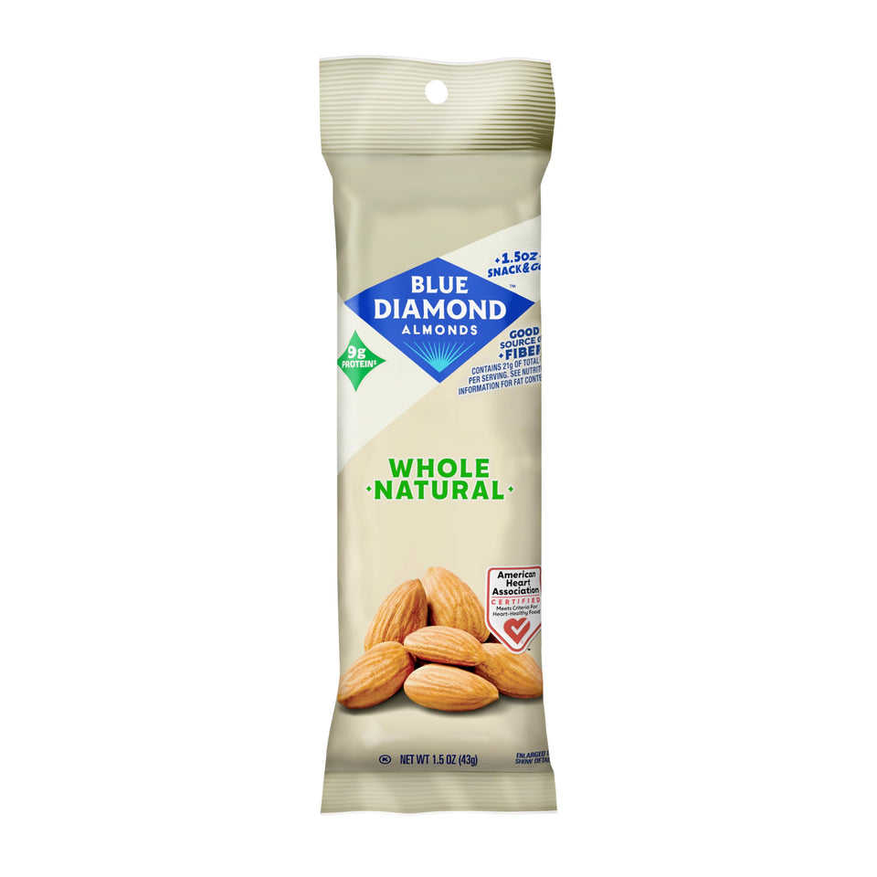 Blue Diamond Almonds 12-pack packaging for on-the-go snacking.