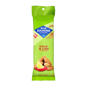 Blue Diamond Chile N Lime almonds bag close-up for on-the-go snacking