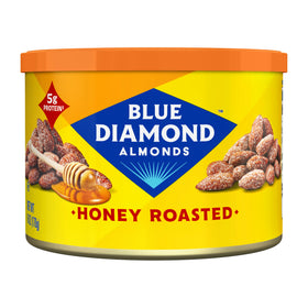 Blue Diamond Honey Roasted Almonds front can, resealable, on-the-go snack
