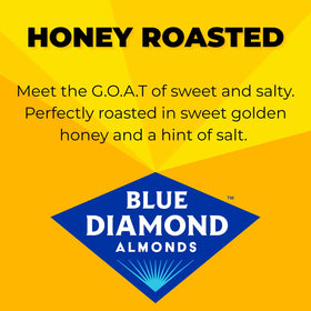 Blue Diamond Honey Roasted Almonds close-up with glossy honey glaze, crunchy snack