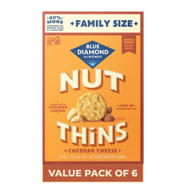 Blue Diamond Nut-Thins cheddar crackers with gluten-free crunch, ideal for dips.