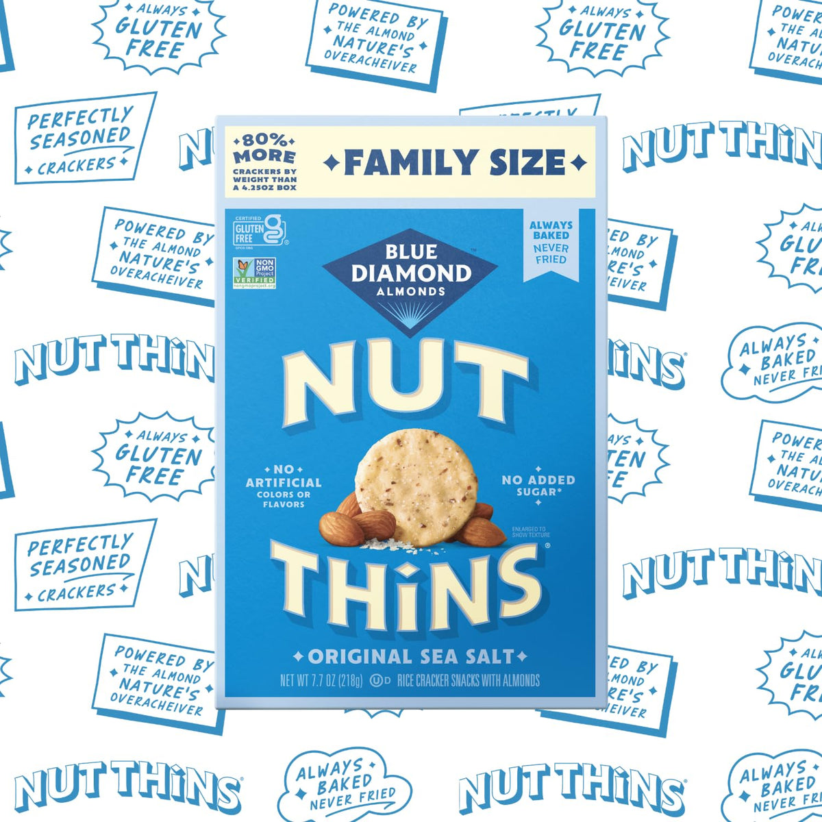 Blue Diamond Nut-Thins Original shared among family at snack time.