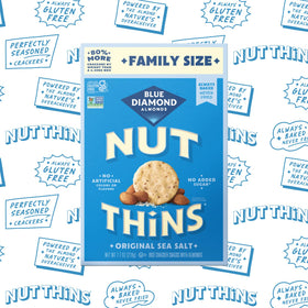 Blue Diamond Nut-Thins Original shared among family at snack time.