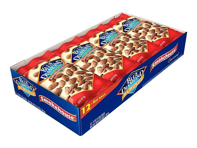 Blue Diamond Smokehouse Almonds pour into bowl showing shareable snack.