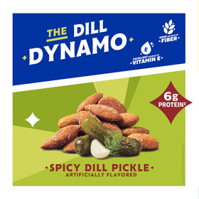 Blue Diamond Spicy Dill Pickle almonds in a 12-pack snack for sharing