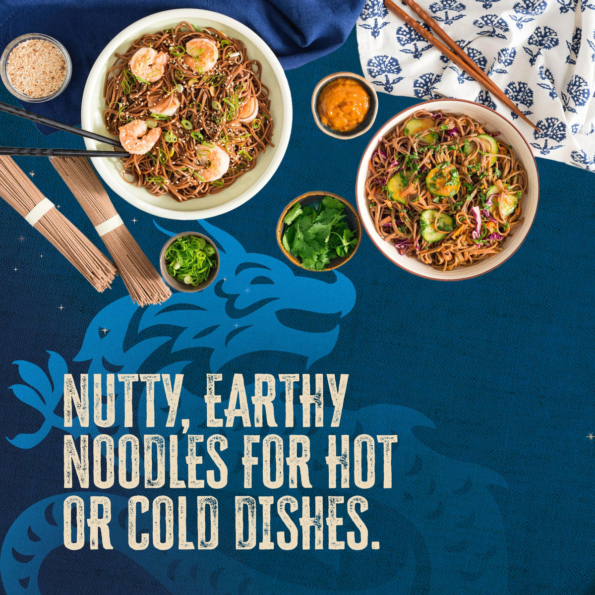 Blue Dragon soba noodles in a serving bowl ready for soup or sauce