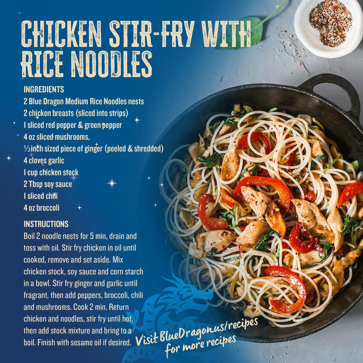 Blue Dragon Medium Rice Noodles Gluten-Free and Vegan-Friendly Base.