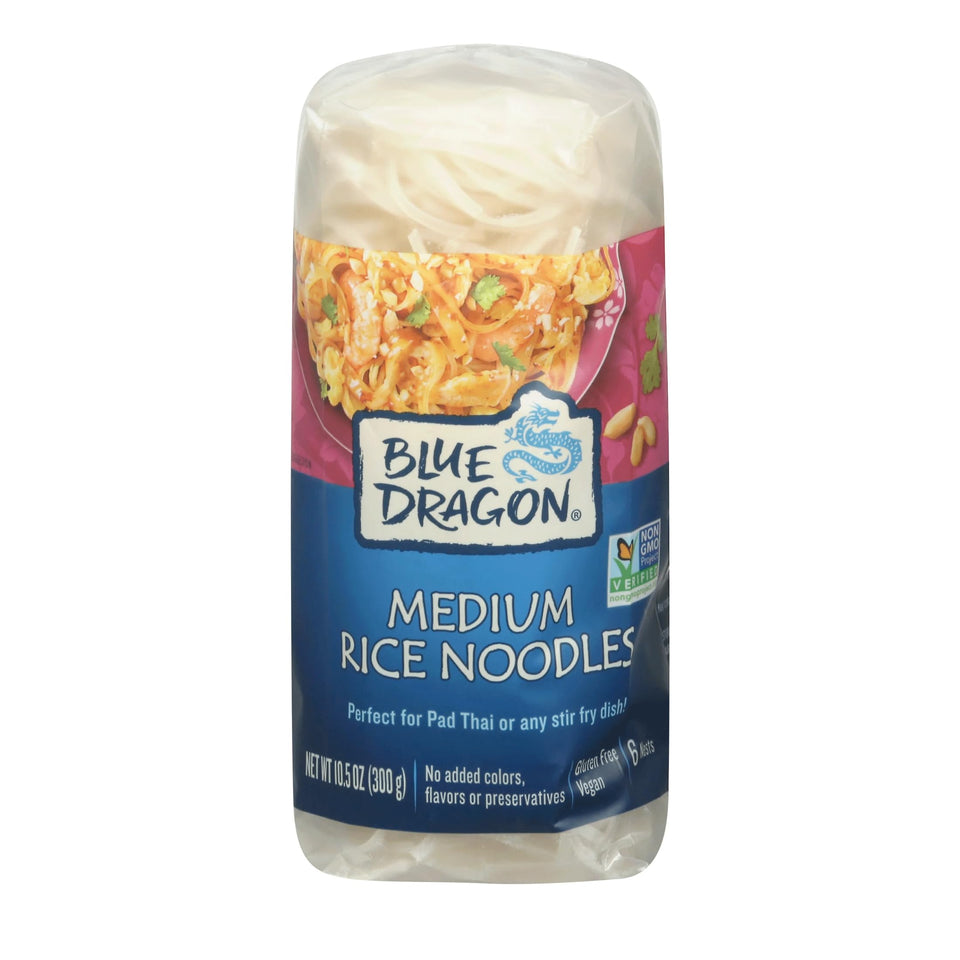 Blue Dragon Medium Rice Noodles Nest Pack ready for quick meals.