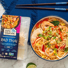 Blue Dragon pad Thai cooking in a pan to recreate restaurant-style stir-fry at home