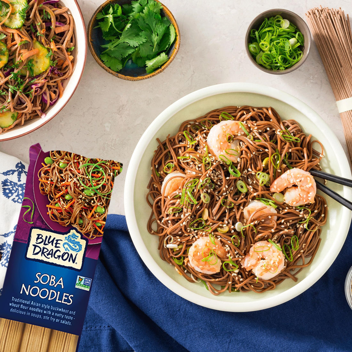 Blue Dragon soba noodles stir-fry with vegetables and sauce