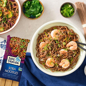 Blue Dragon soba noodles stir-fry with vegetables and sauce