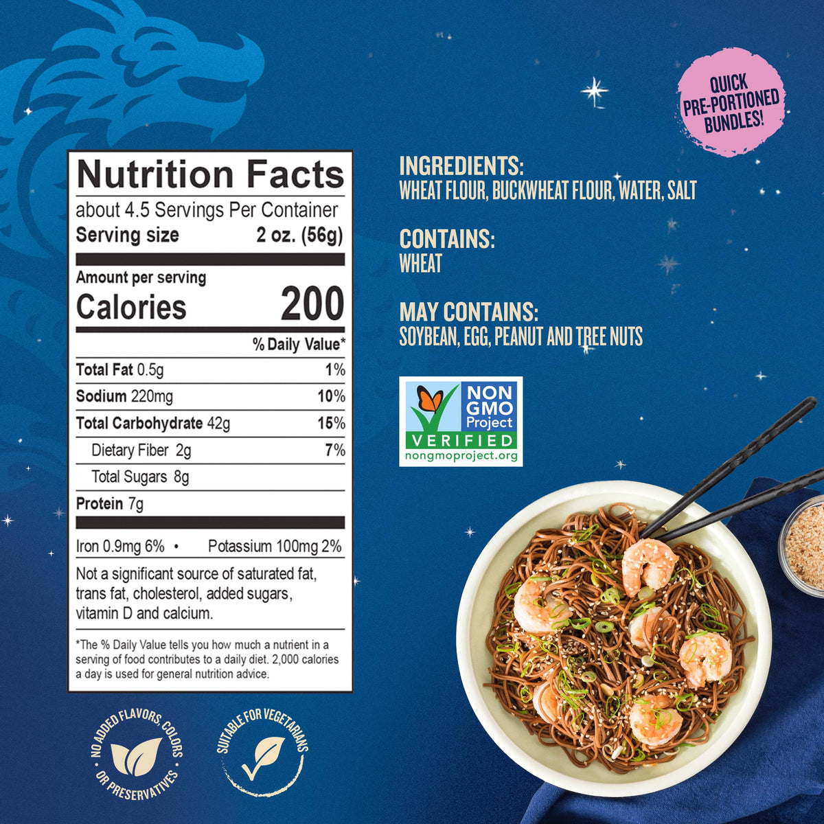 Blue Dragon soba noodles uncooked texture showing buckwheat-wheat blend