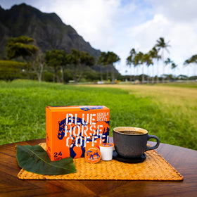 Blue Horse Kona Gentle Giant pod highlights premium Arabica beans.