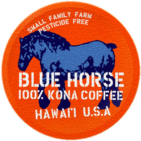 Blue Horse Kona pod box front showing authentic 100% Kona quality