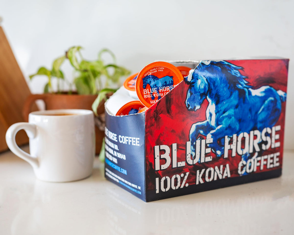 Blue Horse aroma notes deliver florals and tropical vanilla in mug.