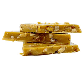 Blue House Candies almond toffee close-up texture shows buttery crunch