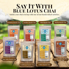 Blue Lotus Chai award label signals award-winning flavor.